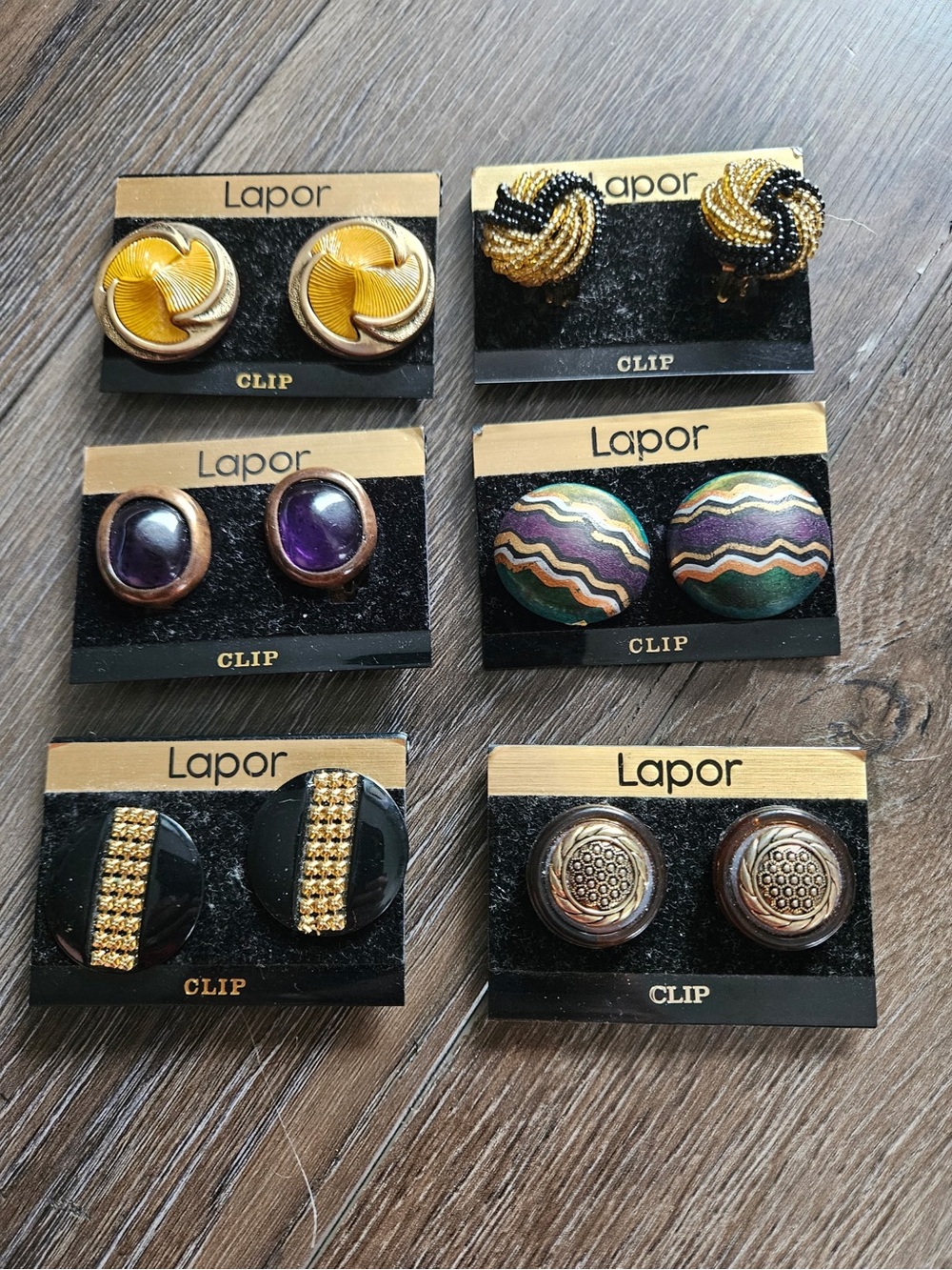 Vintage 1980s Lapor Clip-On Earrings Statement Collection (6 Pairs)